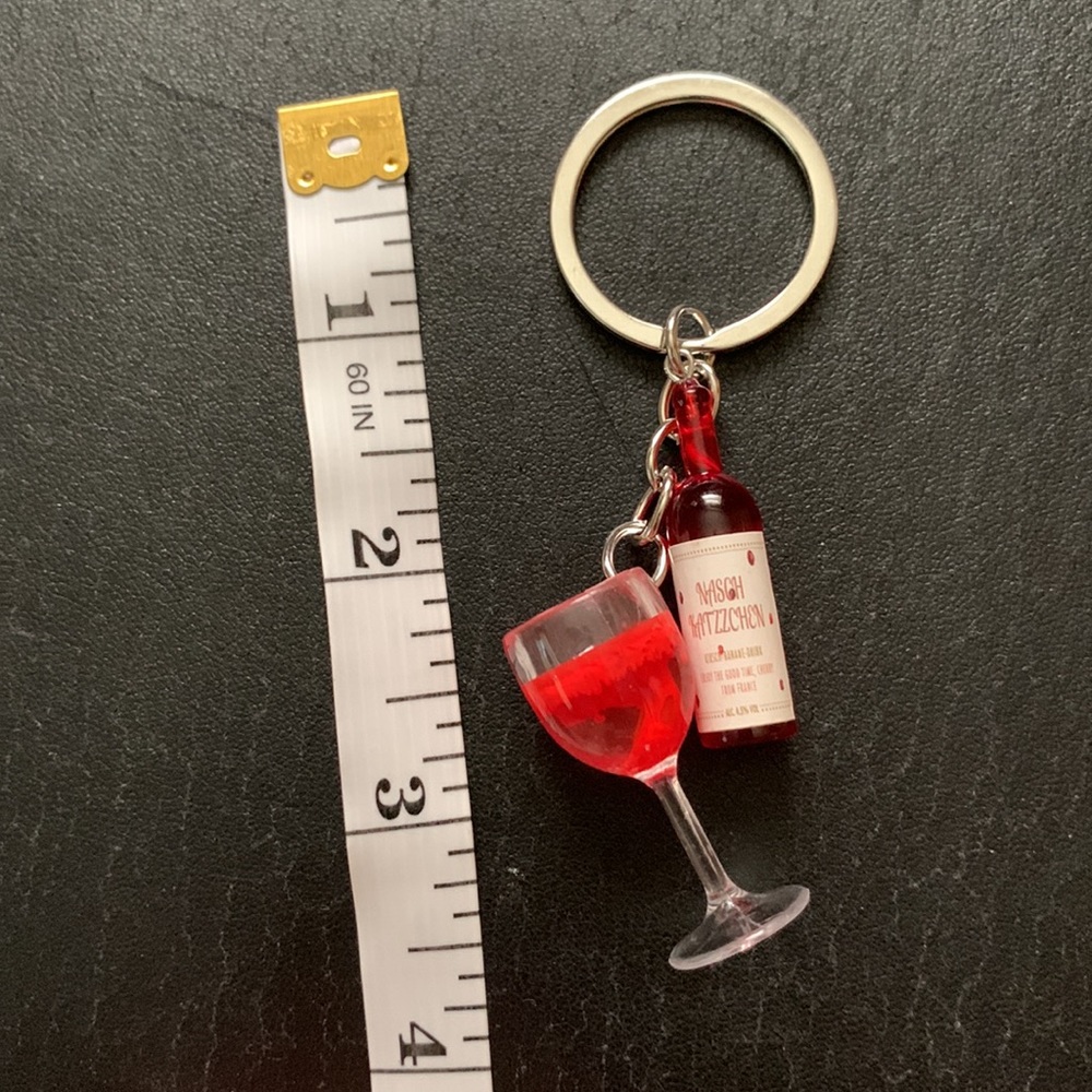NEW!🍒 KEYRING Red Cherry Wine Glass & Wine Bottle Charms Keychain / Purse Charm - Picture 3 of 7